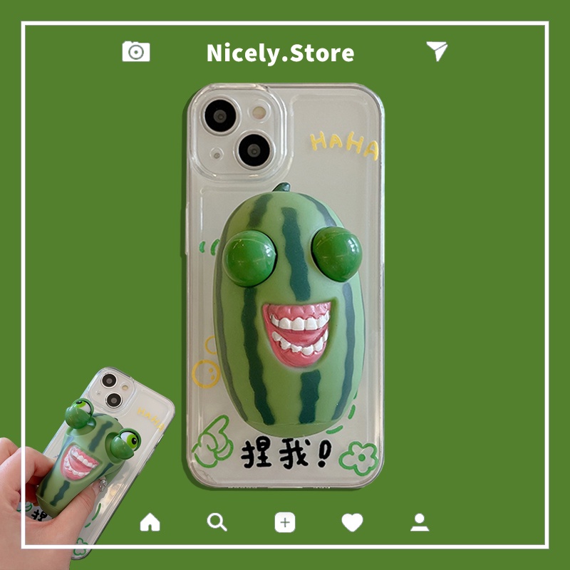 Ốp Điện Thoại TPU Trong Suốt Họa Tiết Dưa Hấu 3D Vui Nhộn Kèm Giá Đỡ Cho iPhone 14 Plus 13 12 Pro Max 11 15 xx1558