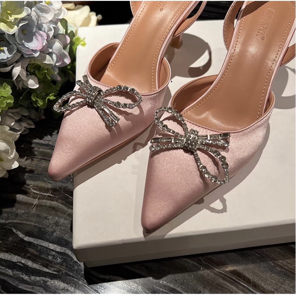 Mach & coach 2023 giày cao gót mới 7cm thời trang nơ lụa trang trí tính khí giày nữ chuyên nghiệp a +