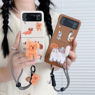 Mèo dễ thương có dây đeo cổ tay bao đựng điện thoại cho samsung galaxy z flip 4 3 5 5g skin feel vỏ chống sốc pc bằng nhựa cứng cho samsung z flip5 z flip3 flip4