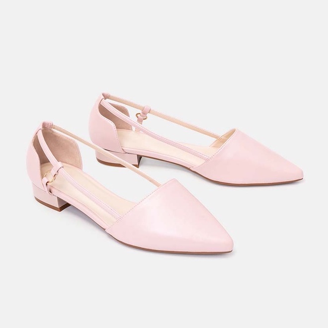 Giày Búp Bê Nữ 3cm Thời Trang Mũi Nhọn Da Trơn Khoét Eo BB03021