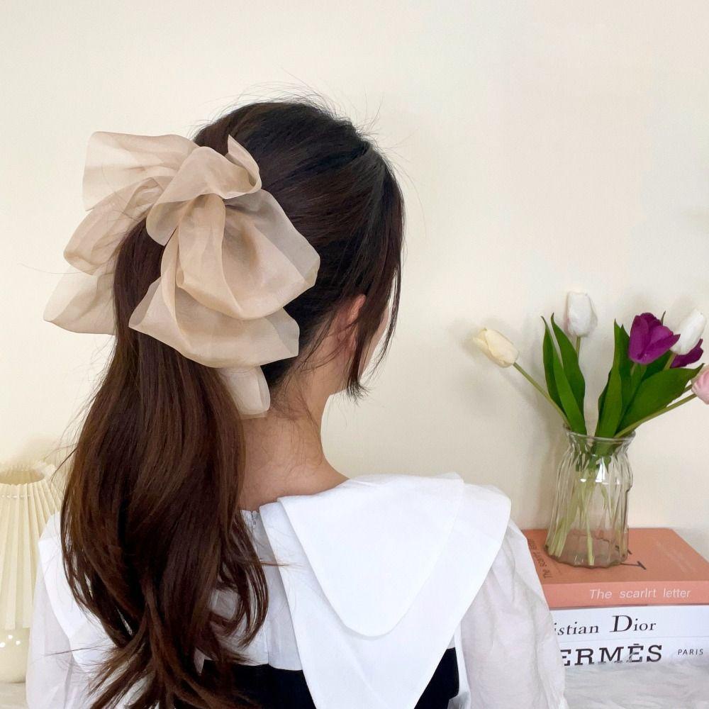 Kẹp Tóc Đuôi Ngựa 1 Sợi Voan Đính Nơ Phong Cách vintage Thời Trang 2023