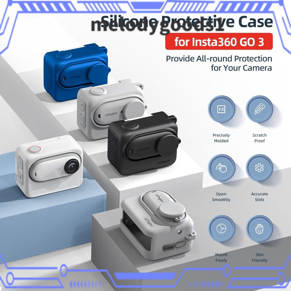 Melodygoods1 protective, action silicone silicone cover, soft camera anti-lost with lanyard protector for insta360 go 3 sports camera