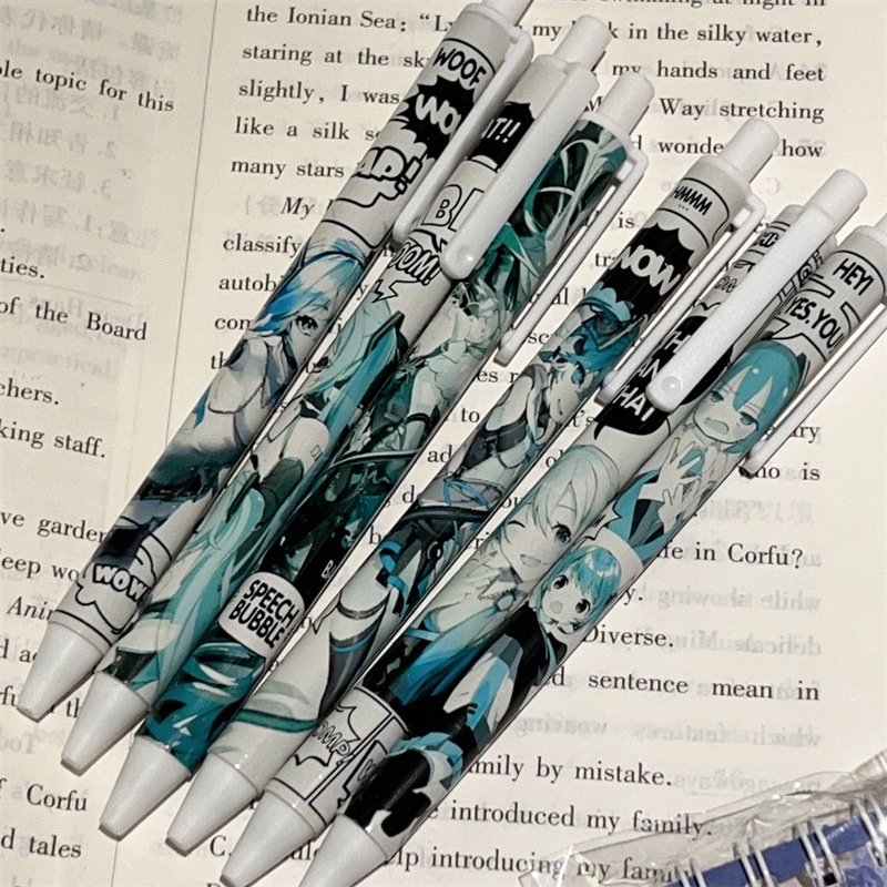 Ere1 6 cái hatsune miku bấm bút bi phim hoạt hình bút gel dễ thương văn phòng phẩm cho học sinh