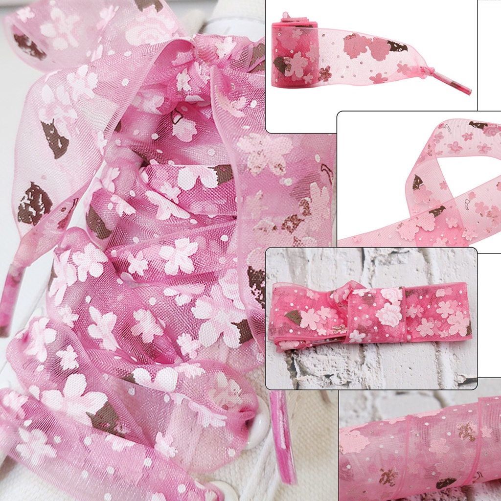 1 đôi 120 / 140cm cô gái ngọt ngào nhỏ tươi đầy màu sắc in tinh tế dây giày phẳng dây giày hoa anh đào