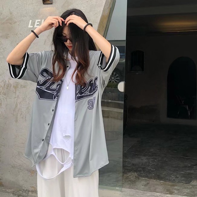 Áo Khoác Bóng Chày Ngắn Tay Form Rộng Phong Cách Năng Động Trẻ Trung Dành Cho Nữ