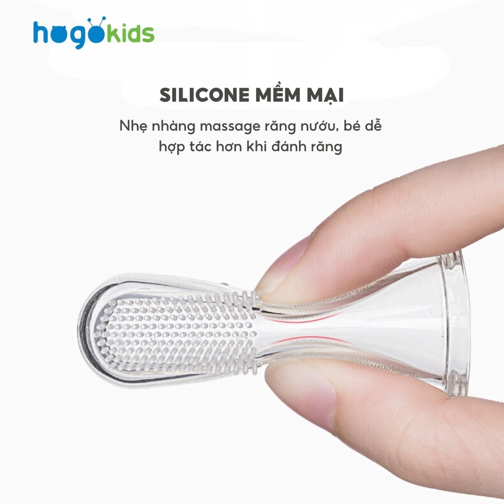 Set 2 Bàn Chải Đánh Răng Xỏ Ngón Hogokids Chất Liệu Silicone An Toàn, Mềm Mại Kèm Hộp Đựng Vệ Sinh