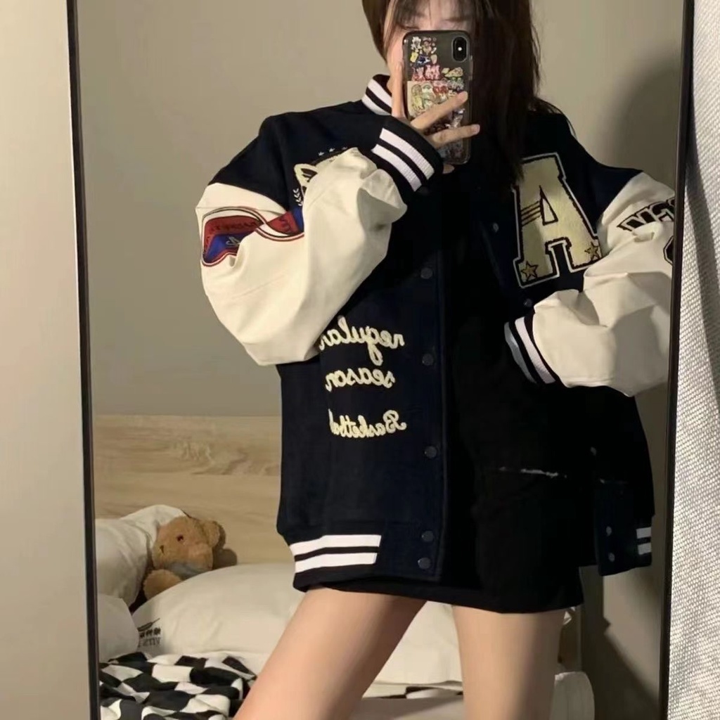Áo Khoác Bóng Chày Dáng Rộng Thời Trang Thu Đông 2023 Phong Cách Hip Hop Đường Phố Mới Cho Nữ