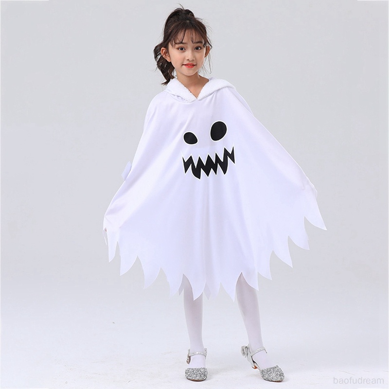 Halloween trẻ em ma trắng phát sáng áo choàng mặt ma