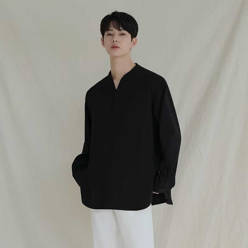 Áo sơ mi đen nam dài tay phiên bản hàn quốc hợp thời trang đẹp trai đồng phục dk nam giản dị phong cách hồng kông phong cách lười biếng nhật bản áo sơ mi trắng không sắt m-3xl