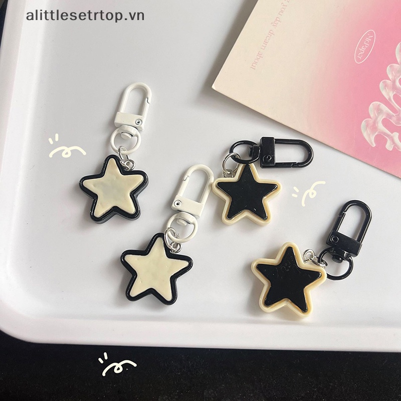 Alittlesetrtop dễ thương đơn giản ngôi sao đen trắng chìa khóa y2k vintage pentagram keychain túi mặt dây chuyền trang trí cô gái bé trai quà tặng.