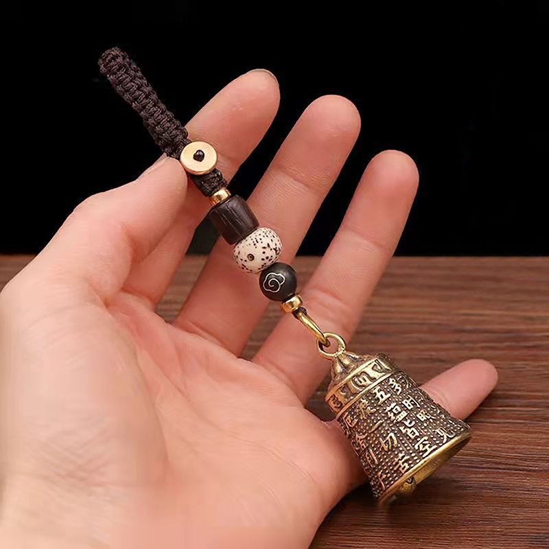 Alittlesetrtop đồng thau cổ điển phật giáo tây tạng six-word mantra bell móc khóa dây buộc mặt dây chuyền làm bằng tay dây chuyền chìa khóa xe treo đồ trang sức.