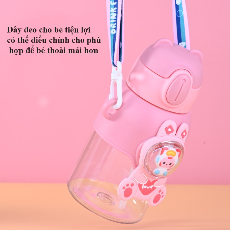 Bình uống nước cho bé tiện lợi hình thú cưng dễ thương 600ml, bình nước cho bé đi học nhựa PP cao cấp an toàn cho bé