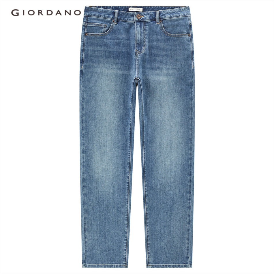 Quần jean cạp vừa in hình năm túi GIORDANO 18113619