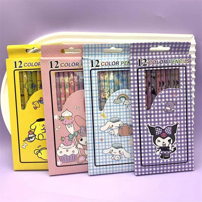 12 màu sắc sanrio mymelody kuromi cinnamoroll pompom purin bút chì bằng gỗ không độc hại hb chì đầy màu sắc bút vẽ tiêu chuẩn học sinh vẽ phác thảo bút văn phòng phẩm quà tặng