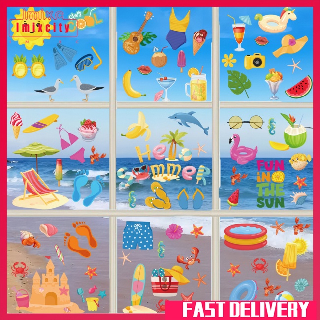 Imixcity 104 cái mùa hè hawaii dán cửa sổ trái cây bãi biển bikini mô hình cửa sổ decal cho tường kính tủ lạnh xe hơi