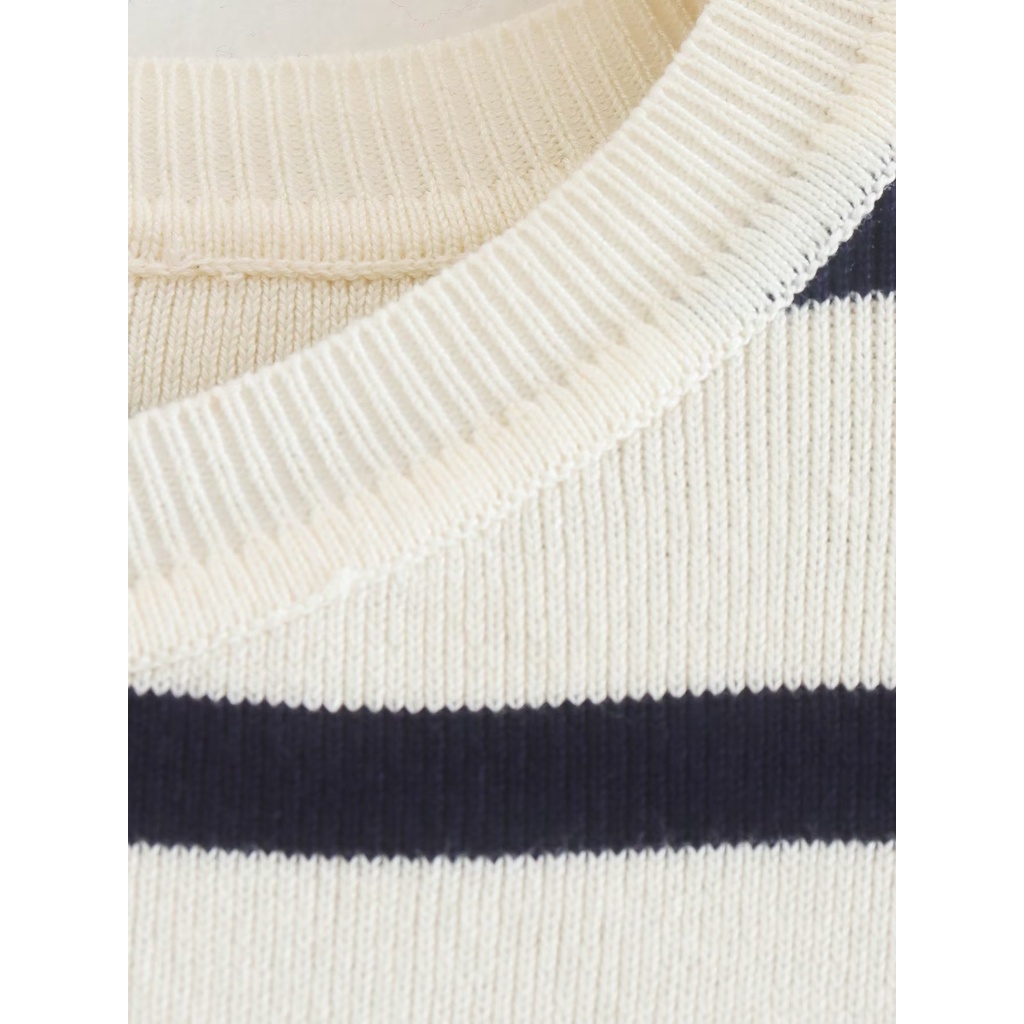 Zara phong cách mới mùa thu sọc căng ngắn dệt kim t-shirt
