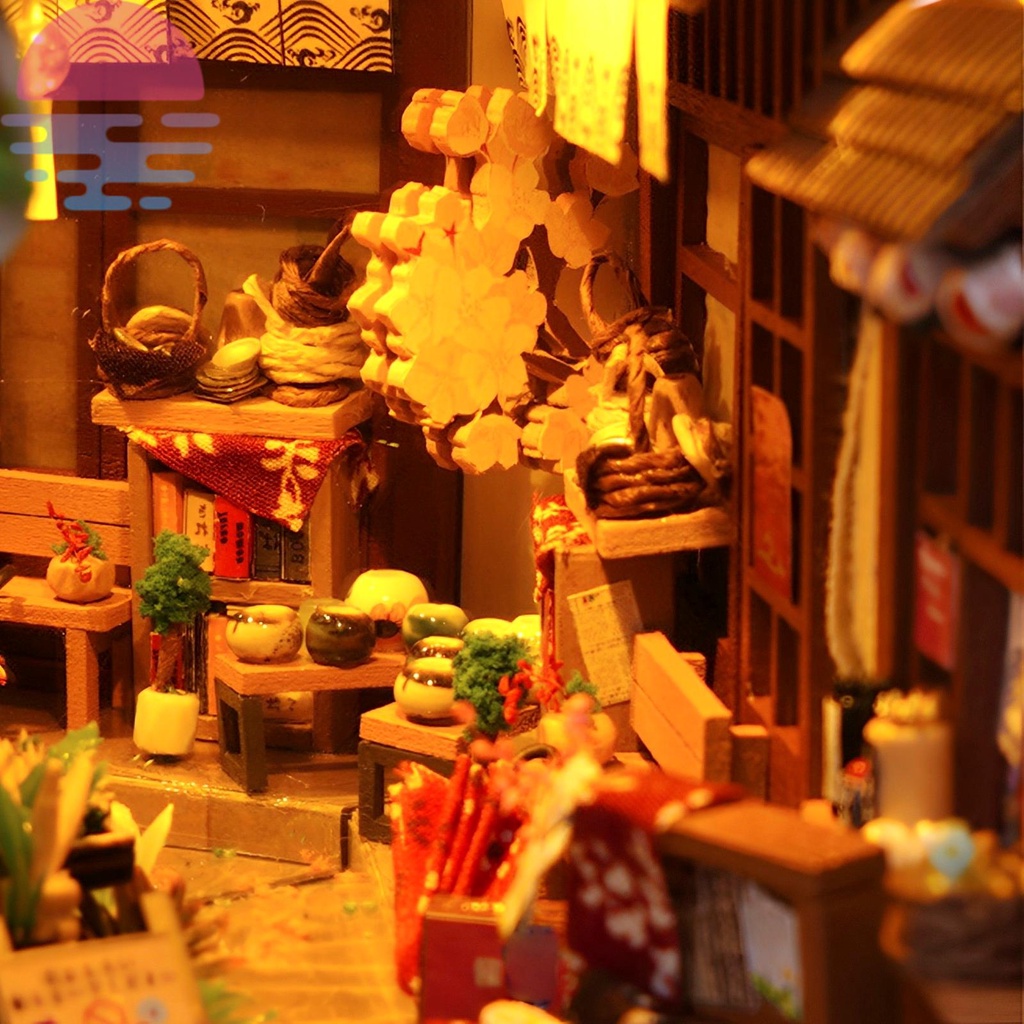 Diy book nook kit giá sách xếp hình bằng gỗ 3d chèn trang trí với đèn led diy miniature dollhouse model kit shopskc3583