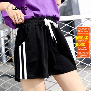 Quần short Lovito dây rút phù hợp cho mặc hàng ngày vào mùa hè L02042 (Black/Green)