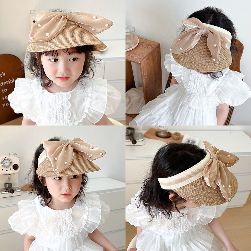 Khung Thành Cho Bé Chất Lượng Cao❤Mũ Chống Nắng Mùa Hè Bằng Satin Thắt Nơ Và Ngọc Trai Tinh Tế Trang Trí Đa Ứng