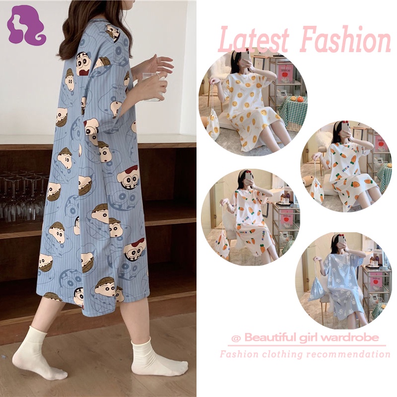 Đầm Ngủ Tay Ngắn Dáng Rộng In Họa Tiết Hoạt Hình Dễ Thương Thời Trang Mùa Hè Cho Mẹ Bầu