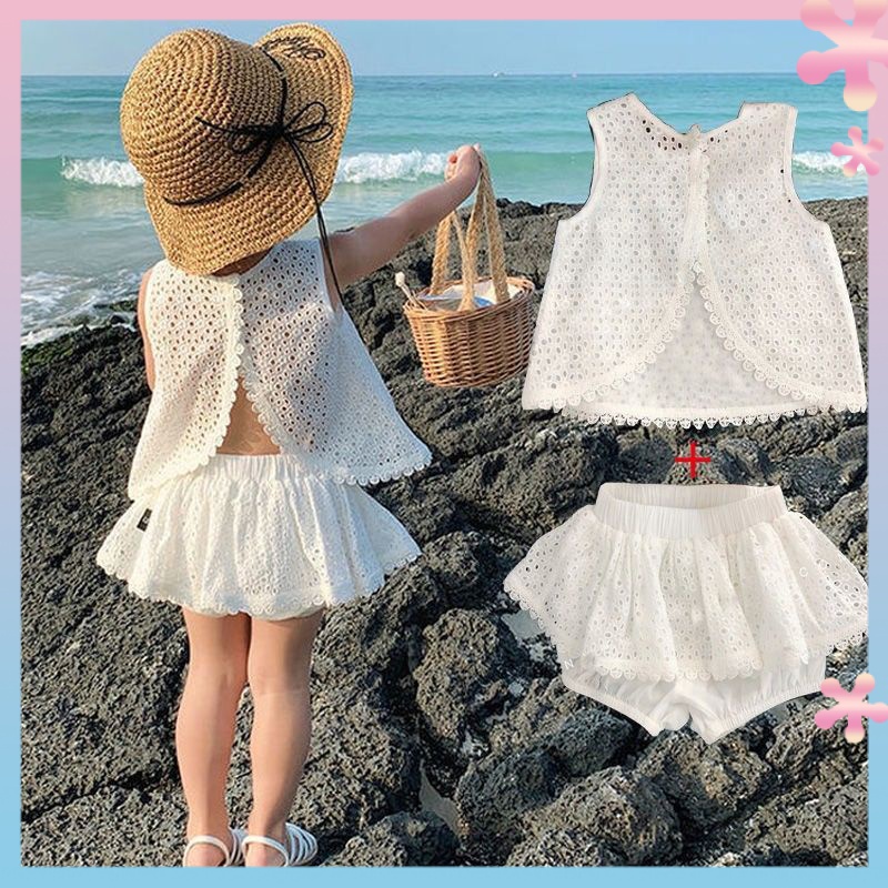 Bộ Áo Hai Dây Cotton Nguyên Chất Thời Trang Mùa Hè 2021 Cho Bé Gái