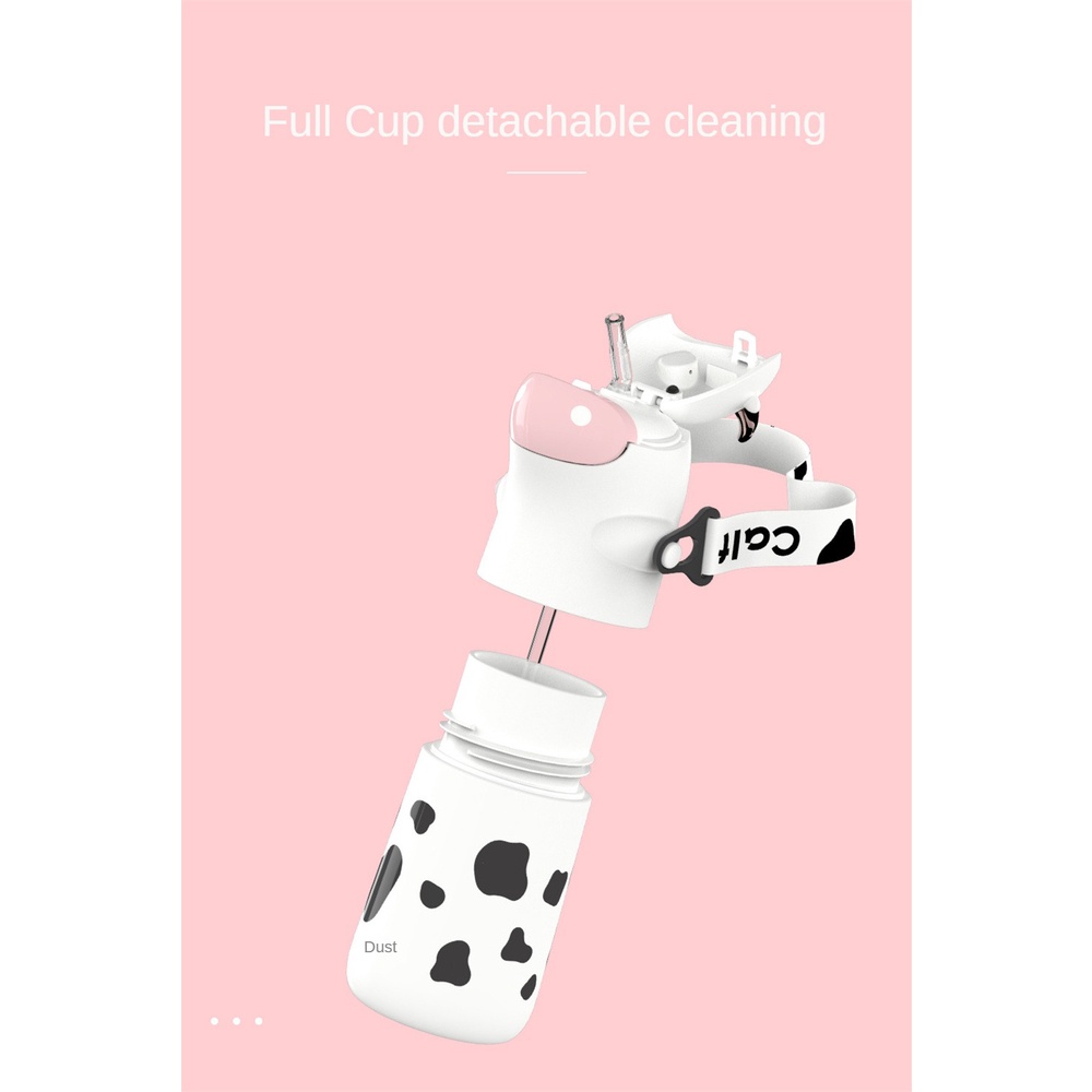 Bình Nước Hình Bò Sữa Có Ống Hút Và Dây Đeo Vai Cho Bé