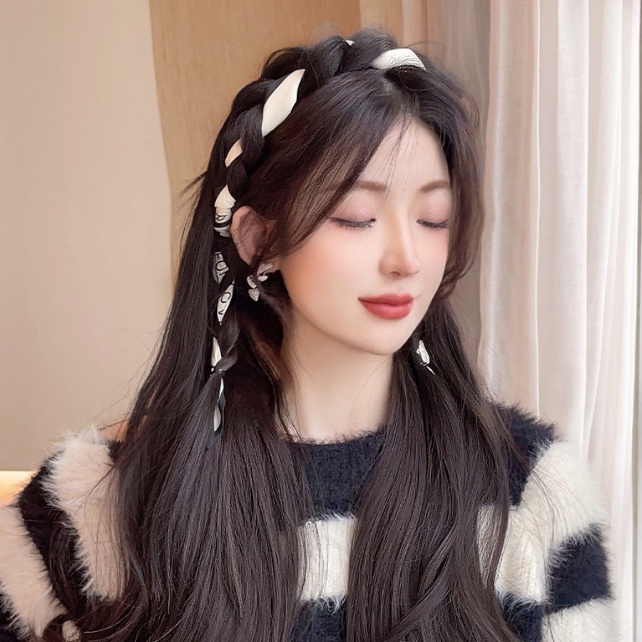 Băng Đô Cài Tóc Giả Thắt Bím Bằng Vải Lụa Phong Cách Hàn Quốc Ngọt Ngào