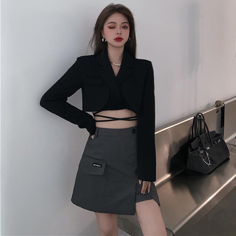 Áo Khoác Croptop Eo Cao Buộc Dây Phong Cách Hàn Quốc BZA Hàng Có Sẵn!Hàng Mới Về Mới Áo Vest Tay Dài Phong Cách Retro Mùa Thu 2023 Cho Nữ