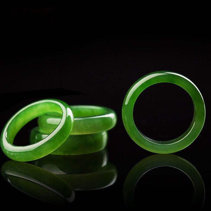 Nhẫn Ngọc Bích Tự Nhiên Màu Xanh Lá Ngọc Bích Cho Cặp Đôi Phong Cách Xinjiang hetian spinach gre23.04.03