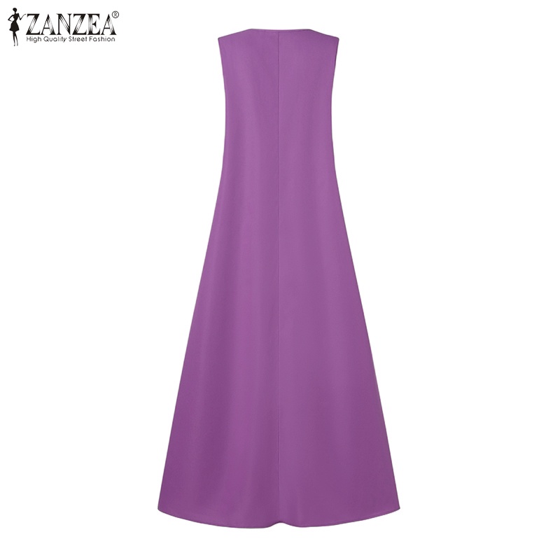 Đầm nữ ZANZEA cộc tay cổ tròn thời trang Hàn