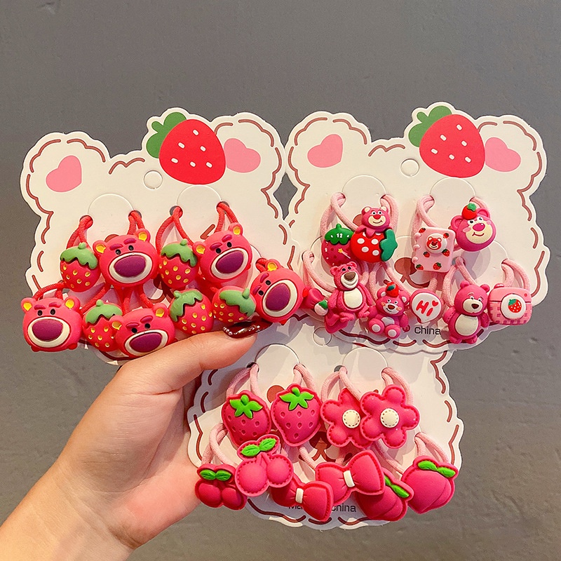 Dây Buộc Tóc Cao Su Co Giãn Hình Gấu Và Dâu Tây Dễ Thương Cho Bé Gái