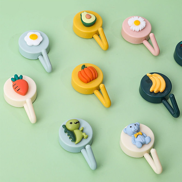 Set 1 / 10 Móc Treo Đồ Dán Tường Bằng Nhựa Hình Động Vật Hoạt Hình Dễ Thương Sắp Xếp Gọn Gàng