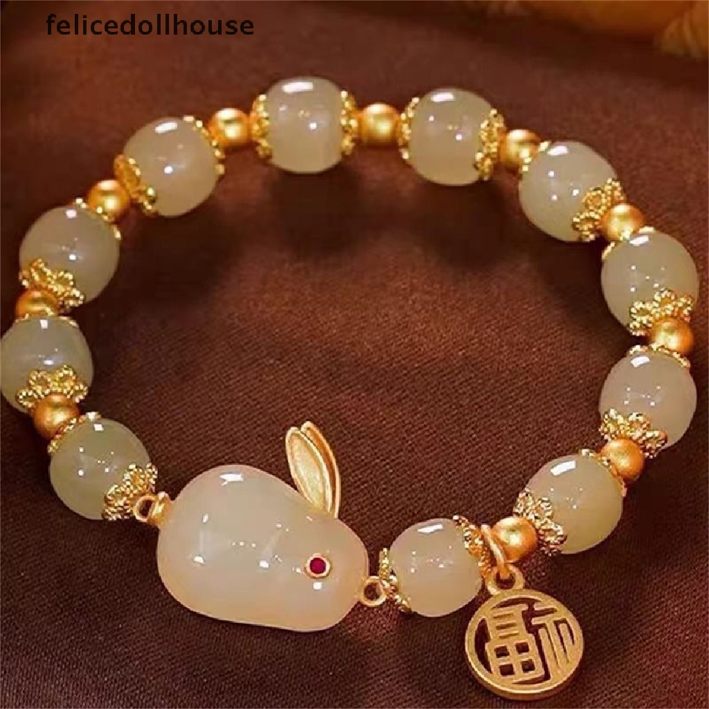 Vòng Tay Chuỗi Hạt Đá Tự Nhiên Mặt Thỏ May Mắn Thời Trang Cho Cặp Đôi