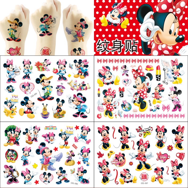 Hình Xăm Dán Họa Tiết Mickey Minnie 10.5x15.5cm Dành Cho Trẻ Em