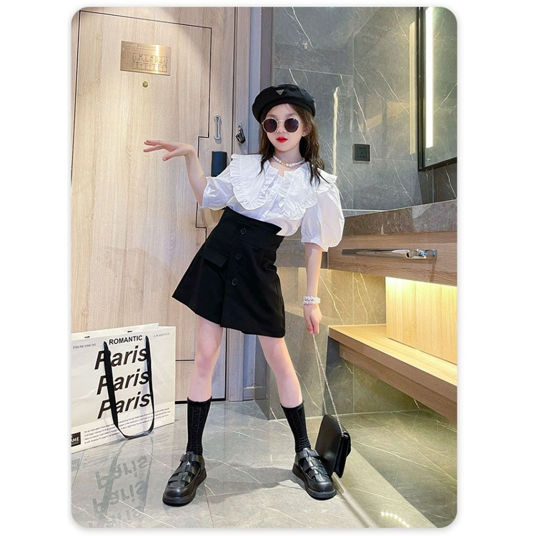 Set Áo Sơ Mi Tay Ngắn + Chân Váy Ngắn Thời Trang Mùa Hè Cho Bé Gái 5-8 - 12-14 Tuổi