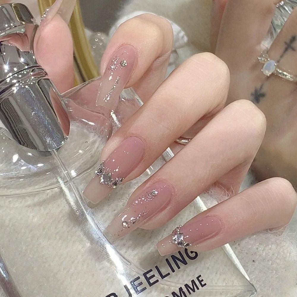 MELODG Set 24 Móng Tay Giả Hình Bướm Đính Đá Xinh Xắn