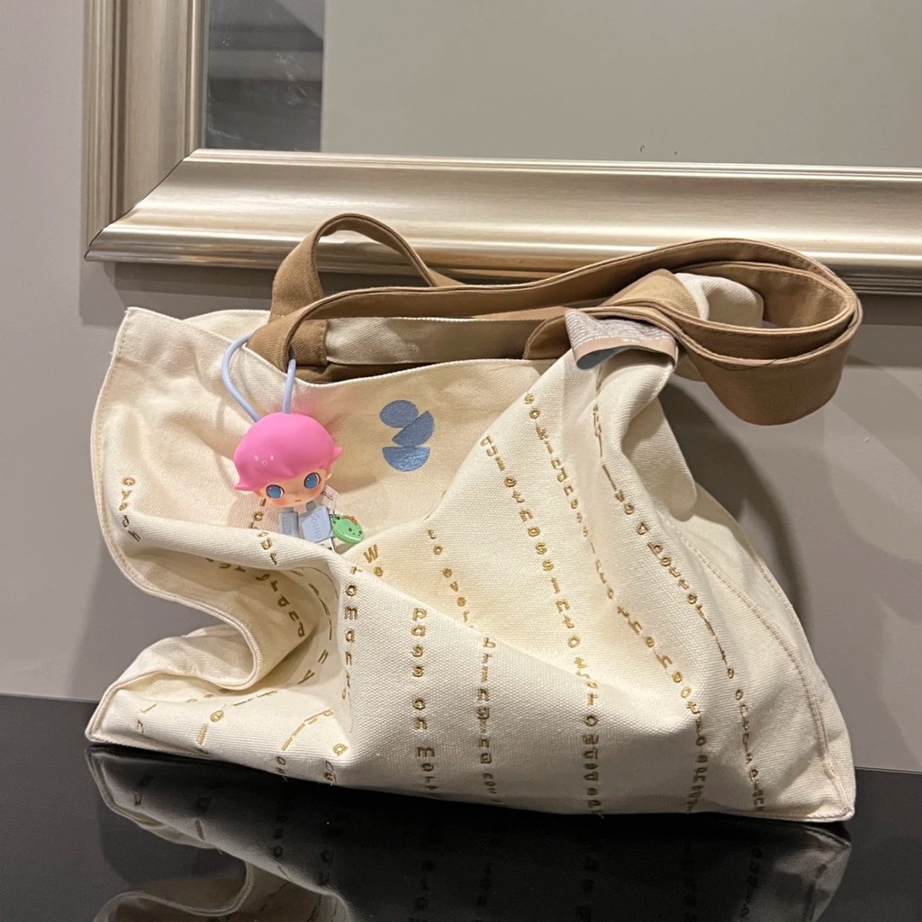 Túi Xách Canvas Cỡ Lớn In Chữ Thời Trang Cho Nữ