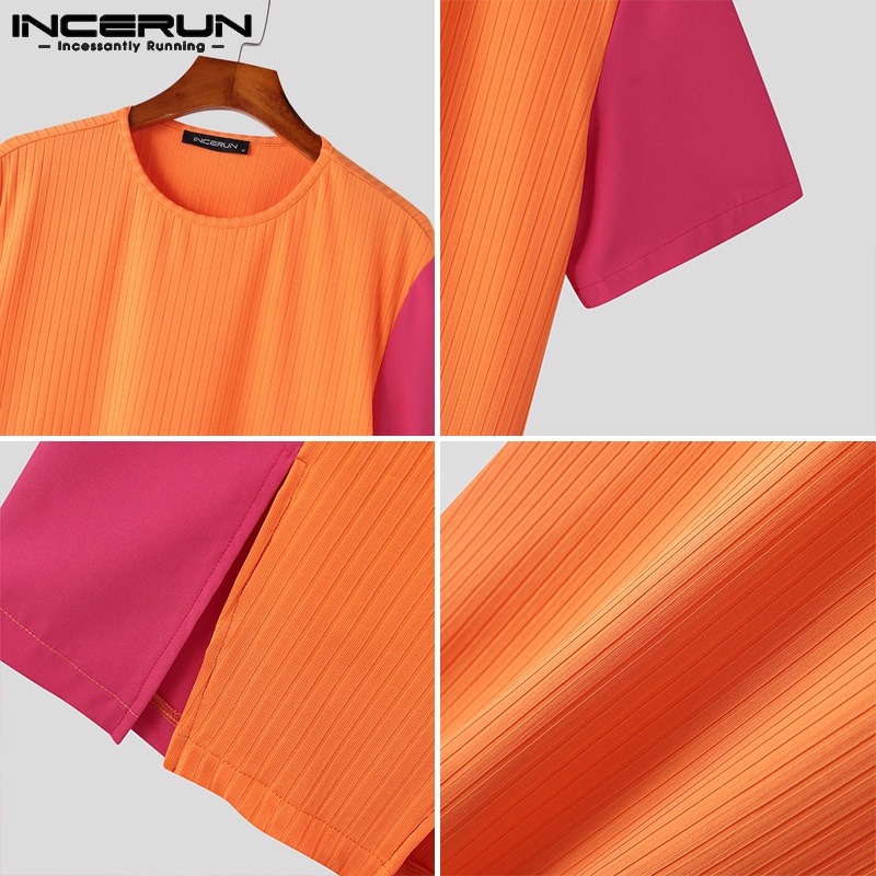 INCERUN Set Áo Tay Ngắn + Quần Ống Rộng Kiểu Dáng Đơn Giản Năng Động Thời Trang