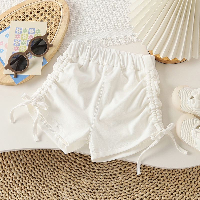 Quần Short Thể Thao Rút Dây Chất Liệu Cotton Màu Trơn Thời Trang Mùa Hè Cho Bé Gái 2-6 Tuổi
