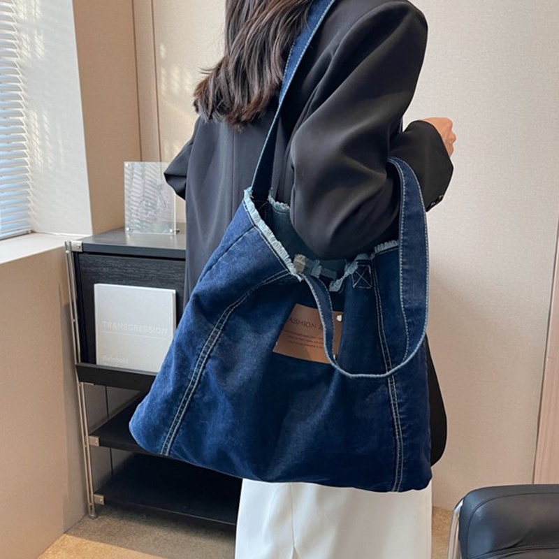 Túi tote Đeo Vai Vải denim Sức Chứa Lớn Thời Trang Hàn Quốc Dễ Phối Đồ Cho Nữ