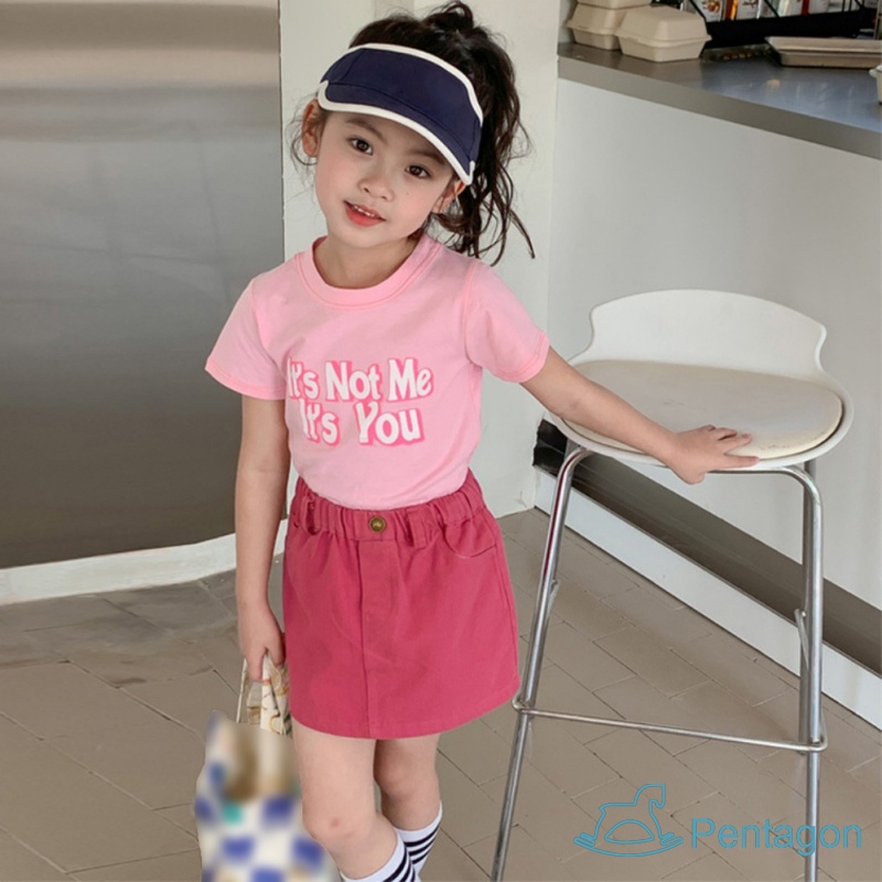 Set Áo Thun Tay Ngắn Phối Chân Váy Thời Trang Hàn Quốc Xinh Xắn Cho Bé Gái