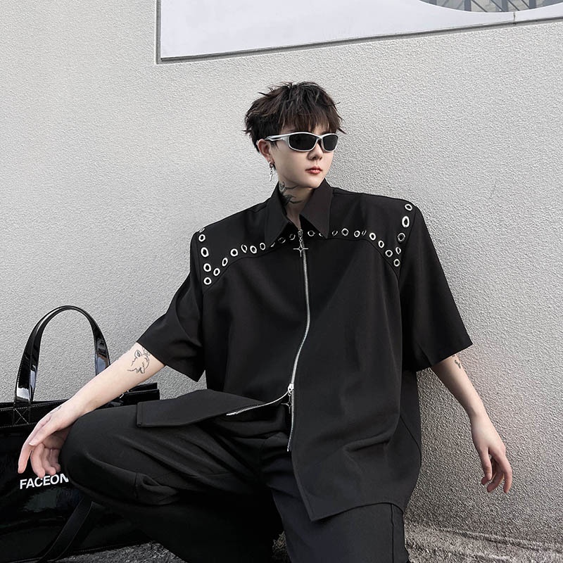 Áo Sơ Mi Tay Ngắn Có Khóa Kéo Đôi Phong Cách Thời Trang Đường Phố Mới 2023