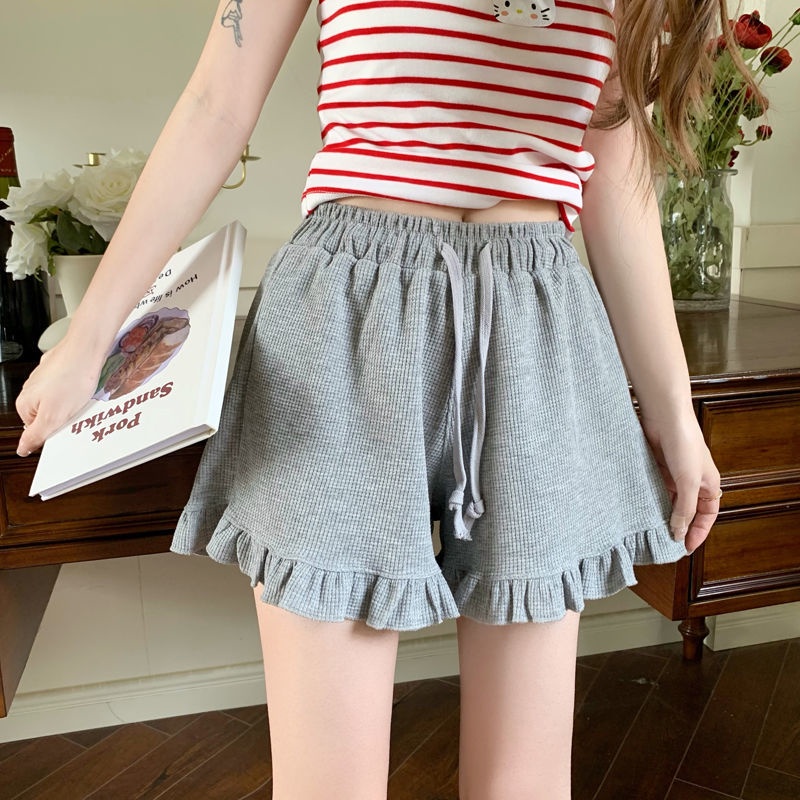 Quần Short Dáng Rộng Phối Ren Thời Trang Mùa Hè Hàn Quốc Cho Nữ