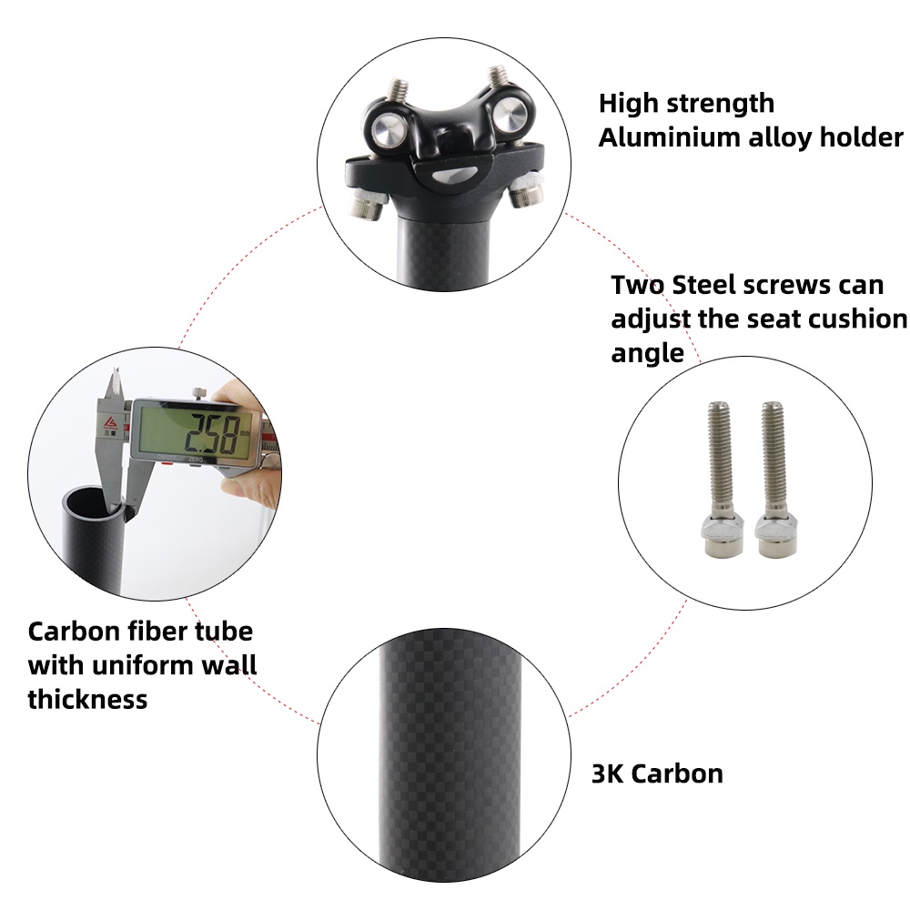 Thanh Cốt Yên Xe Đạp Leo Núi Chất Liệu Sợi Carbon Kcevlo 27.2 / 30.8 / 31.6 * 350 / 400mm