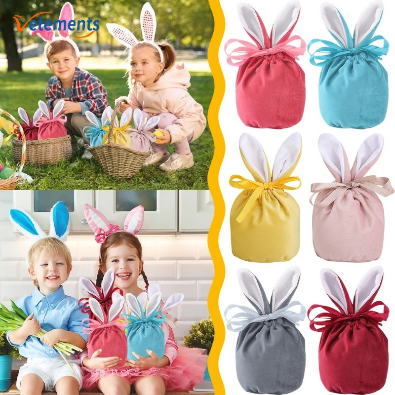 Túi Nhung Đựng Quà / Kẹo Hình Thỏ Phục Sinh Dễ Thương Sáng Tạo