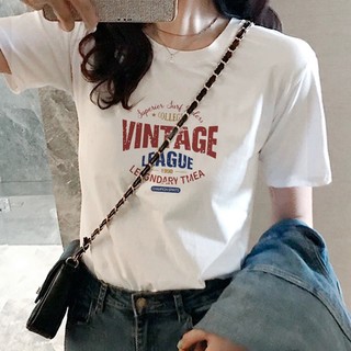 Áo Thun 100% Cotton Tay Ngắn Cổ Tròn Dáng Rộng In Chữ Phong Cách Hàn Quốc Thời Trang Mùa Hè Cho Nữ