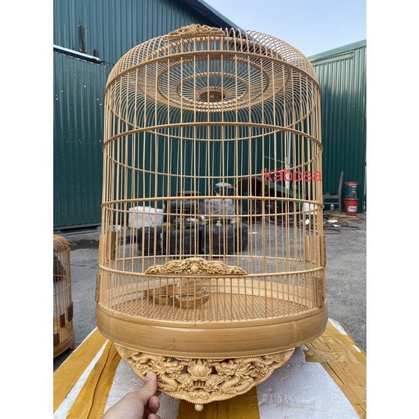 Lồng chim Hoạ mi, Khướu, Choè than chân cửa đục CNC tinh xảo. ĐK 42cm, cao 52cm, Trúc, Tre già