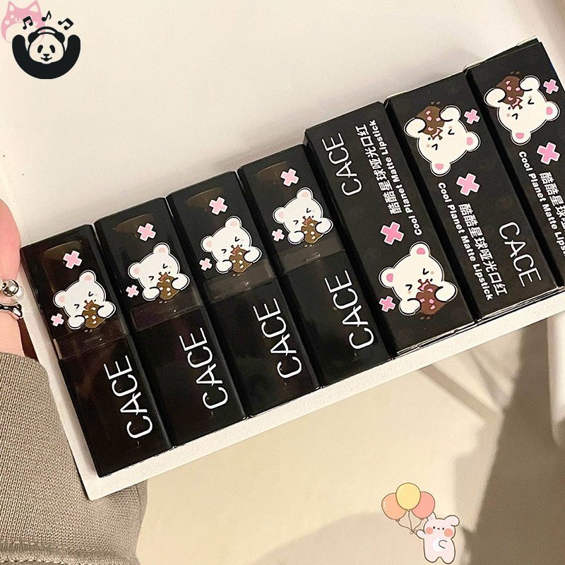 Son Môi Chống Thấm Nước Chất Lì Acrylic Hình Gấu Trắng Đen