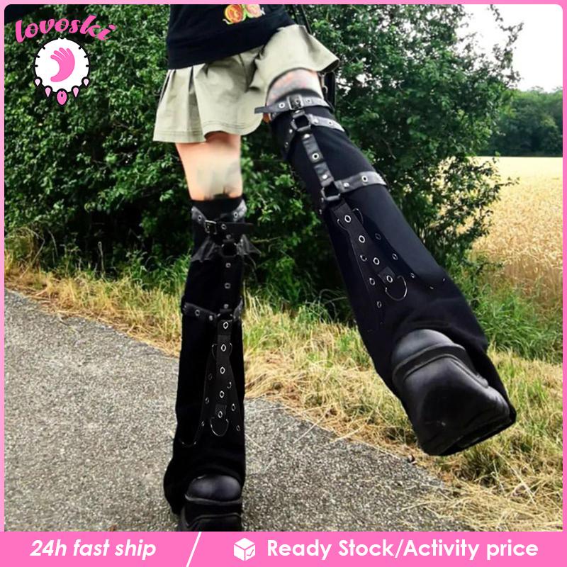 Găng Ống Chân Giữ Ấm Màu Đen Phong Cách Punk Gothic Cho Nữ