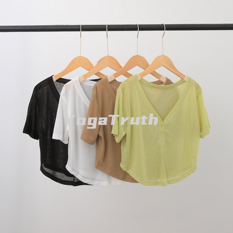 Áo Thun Thể Thao Ngắn Tay Cổ Chữ V Dáng Rộng Thoáng Khí Thời Trang